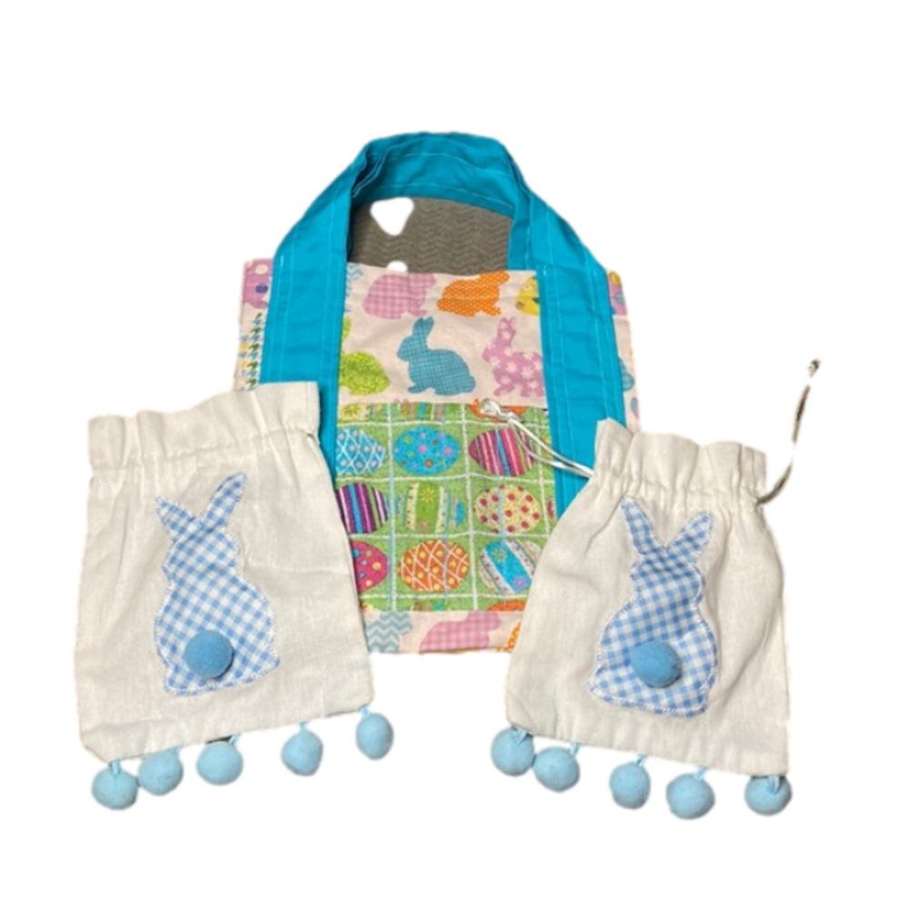 Easter Bag And 2 Small Drawstring Bags Bunnies Easter Egg Print